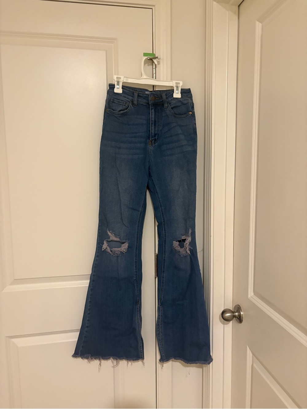 Cello Distressed High-Rise Flare Jeans - Blue